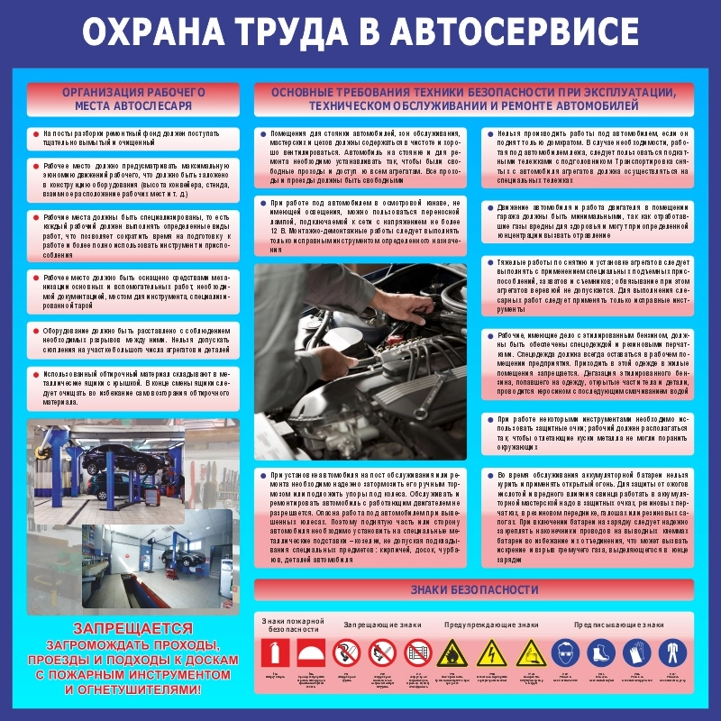 Стенд «Охрана труда в автосервисе» (1000x1000 мм) без карманов