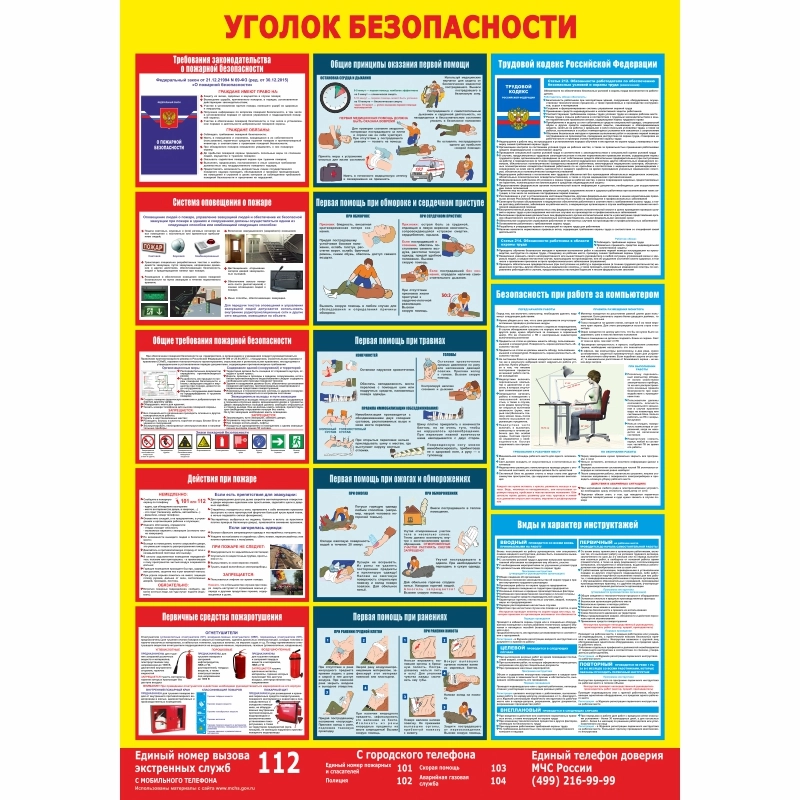 Стенд «Уголок безопасности ПМО» (700x1000 мм) без карманов