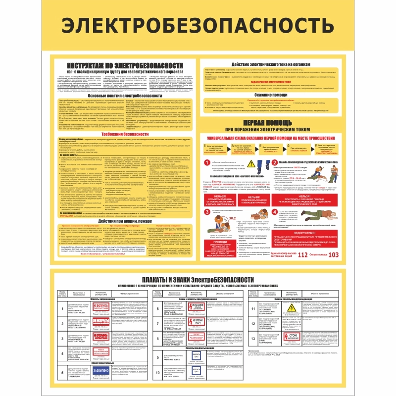 Стенд «Электробезопасность» (750x950 мм) без карманов