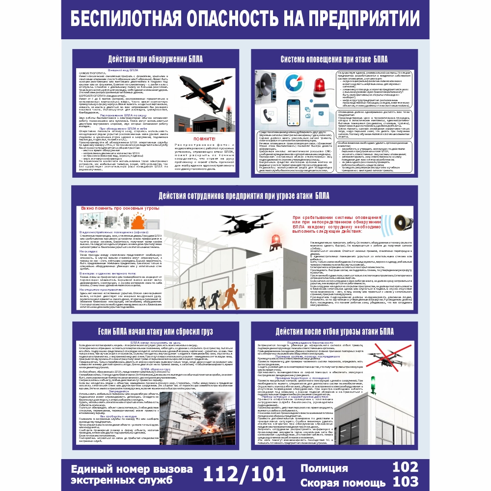 Стенд «Беспилотная опасность на предприятии» (750x1000 мм) без карманов
