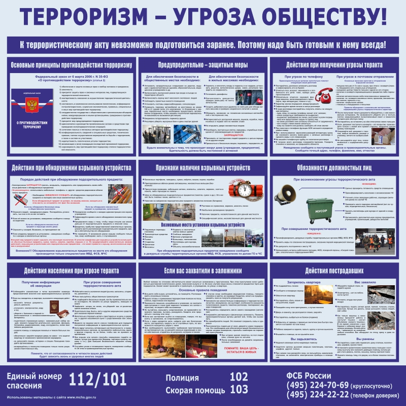 Стенд «Терроризм – угроза обществу» (1000x1000 мм) без карманов